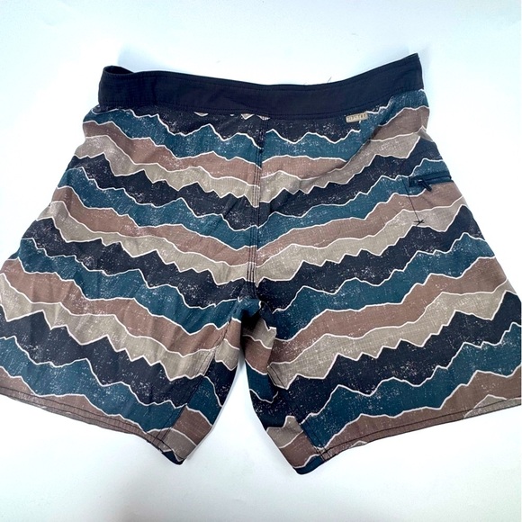 Hippie Tree Black and Brown Board Shorts with Wavy Stripes - Picture 3 of 9
